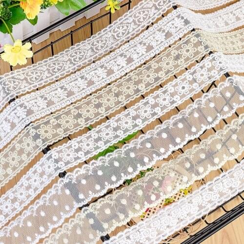Mesh Lace Trim 10 Yard Ivory Beige Gauze Tulle Cotton Embroidery Ribbon Edge Dress Clothes Fabric 3cm 1.2" Wide 1015604M4F308