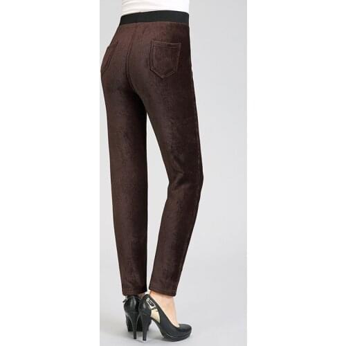 Middle Aged Women Thick Fleece Lining Corduroy Pant Winter Autumn Warm Trousers Black Red Coffee Colour High Waist Pant Thermal