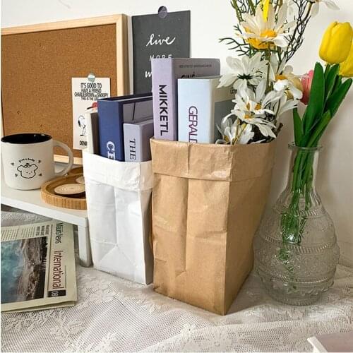 Kraft Paper Storage Bag Washable Storage Bags Cosmetic Bag sDesktop Storage Box Plant Flower Pot Bages Book Bages Toy Organizer