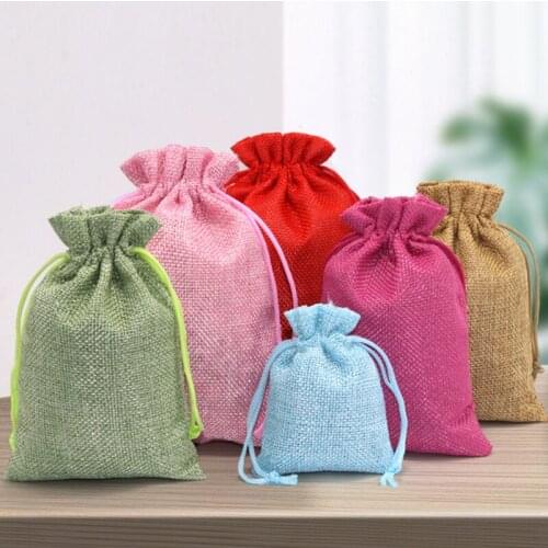 Burlap Home Storage Bag Carry Spices Snacks Bracelets Jewelry Durable Breathable Solid Color Simple Empty Bag Gift Bags 2021