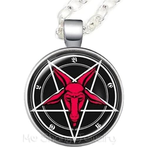 Supernatural Wickedest Pentacle Red Goat head Necklace Glass Time Gem Pendants Women Movie Jewelry Sweater chain