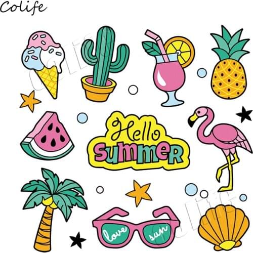 Hello Summer Iron-On Transfer Unicorn Heat Transfer Badges Clothing Deco Washable New Design Diy Accessory Patch
