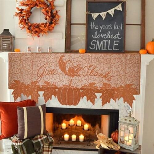 Thanksgiving Fireplace Decoration Pumpkin Lace Fireplace Cloth Pumpkin Maple Leaf Orange Spice Fall Thanksgiving
