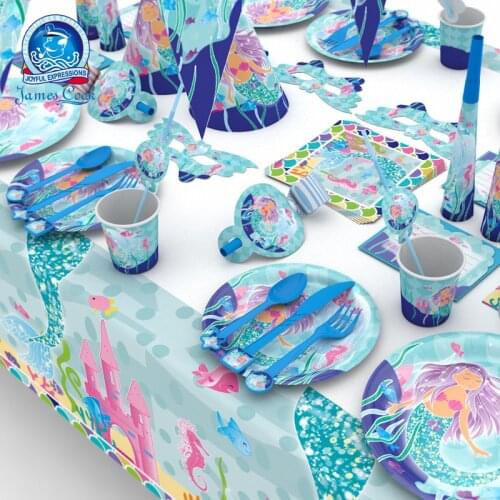 The New Cartoons Mermaid Birthday party decorations Disposable tableware Venue layout props girl Birthday party decoration set