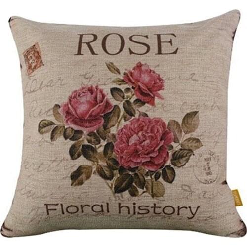 Vintage Floral/Flower flax Decorative Throw Pillow Case Cushion Cover Home Sofa Decorative(3 roses)