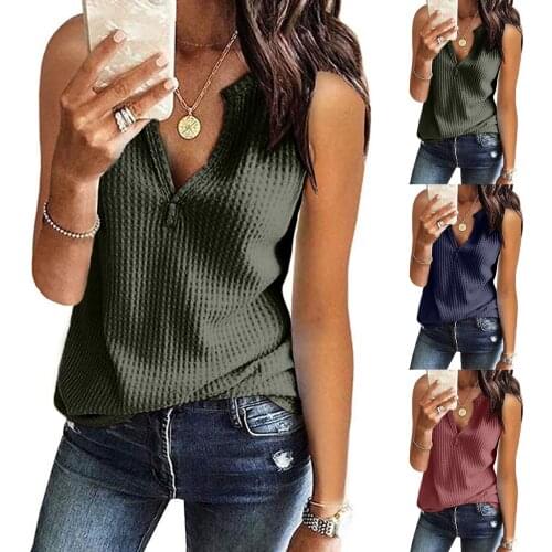 2021 Summer Clothes For Women Fashion V Neck Shirts Sleeveless Solid Knit Loose Fitting Tee Tops Tee T-shirts Camisetas De Mujer