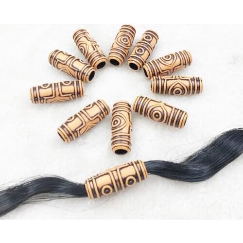 New 10Pcs 28/11mm africa sign imitation wood big hole beads hair braid dread dreadlock beads 6mm hole free hair styling diy