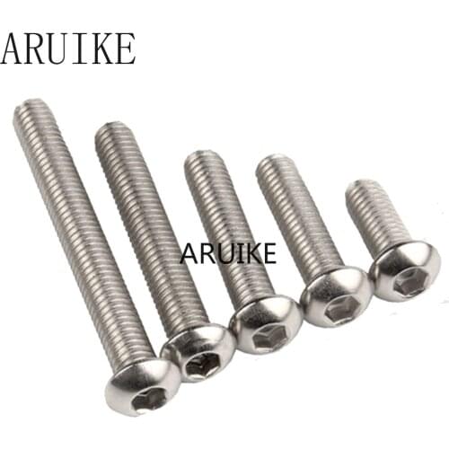 50pcs/Lot M4 M5 M6 yuan cup Half round head 304 Stainless Steel Hex Socket Head Cap Screw Bolts