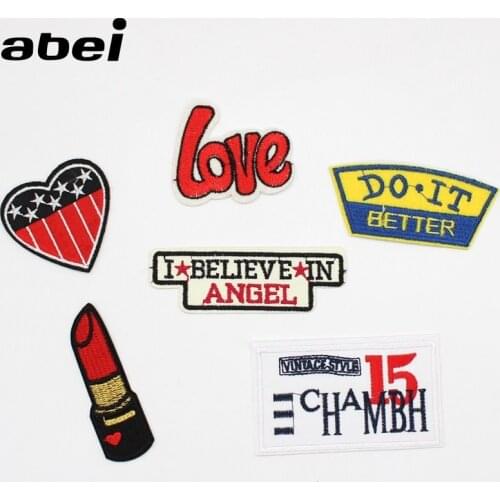 50pcs/Lot Letter Lipstick Embroidery Patches Clothing Decoration Accessories Diy Iron Heat Transfer Applique