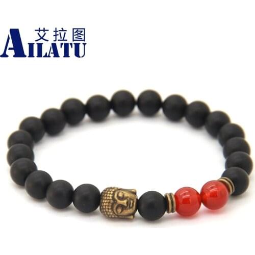 Ailatu Christmas Gift 8mm Matte Black Stone Energy Beads Antique Bronze Buddha Yoga Bracelet On Sale New Products