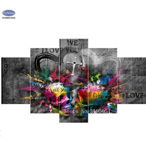 Diamond painting 5 panels sale,Skull wall painting full square 5d diy Diamond Embroidery Cross Stitch Mosaic Sticker Home Decor