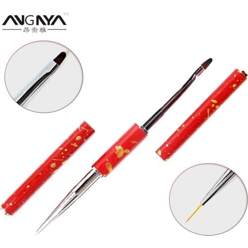 ANGNYA Double Head Metal Handle Oval#4/ 7mm Drawing Brush Liner Brush Painting Pen Gel Polish Crystal Nail Art Manicure Tools