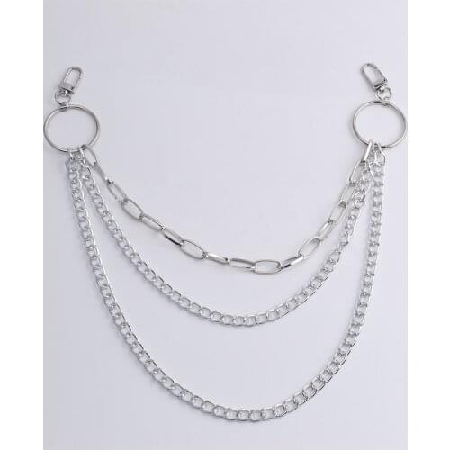 Women Simple Multi-layer Geometric Waist Chain Silver Nightclub Hip Hop Style Pants Chain Mens Pant Keychain Ring Clip Jewelry