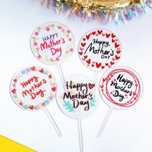 Color Printing Love Mothers Day Cake Topper Acrylic Write Happy Mothers Day Cake Topper for Mom Birthday Party Cake Decoration