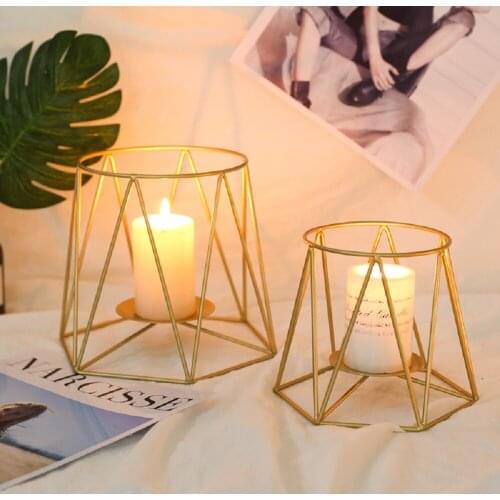 Geometric gold tea wax shelf, used for desktop decoration large and small metal triangle candle holders, shelf decoration