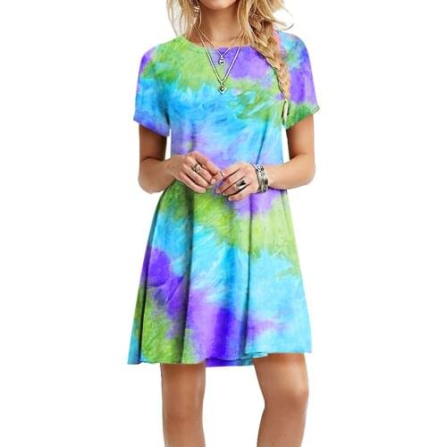 Gradient Print Women Dress Sundress New 2021 Short Sleeve Rainbow Tie-Dye Loose Casual Plus Size S-5XL Party Mini Dress Vestidos