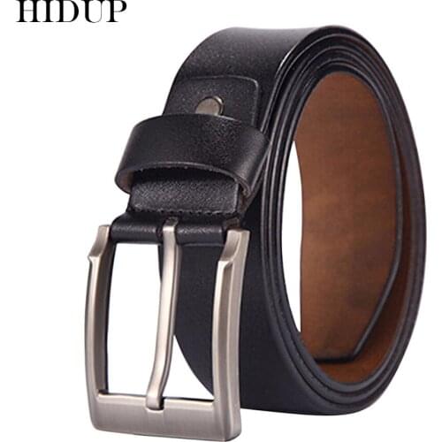 HIDUP Simple Designer Pin Buckle Metal Retro Styles Cow Genuine Leather Belts for Men 3.8cm Wide Jeans Accessories 2020 NWJ580