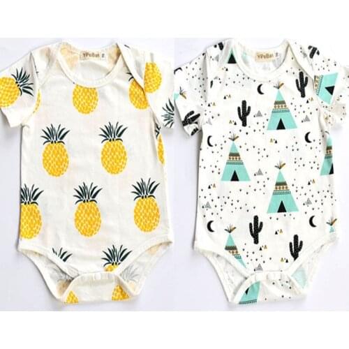 Cotton Newborn Infant Baby Boy Girls Short Sleeve Pineapple Bodysuit Jumpsuit For Babies Clothes Outfits 0-24M