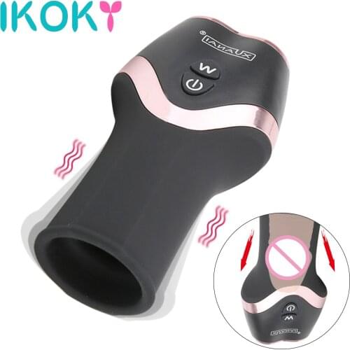 IKOKY Penis Delay Trainer Vibrator Automatic Masturbation Cup Male Penis Enlarger Pump Sex Toys for Man Glans Stimulate Massager