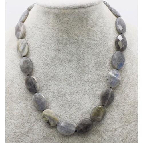 Labradorite flat oval faceted nature 15*20mm necklace wholesale beads 17inch gift FPPJ