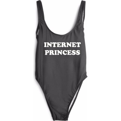 Summer fashion INTERNET PRINCESS letter print bathing suits OPEN LOW BACK WOMEN one-piece swimwear beachwear bodysuit Jumpsuit
