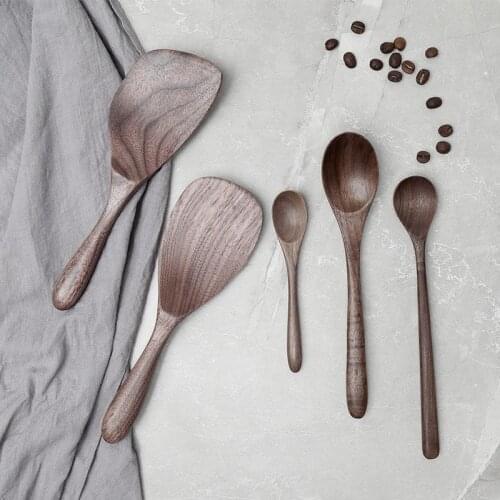 NEWEST Black Walnut Coffee Honey Spoons Wooden Japanese Style Stir Long Scoop Large Soup Rice Spoon Kitchen Tableware
