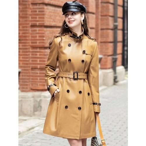 2021 Spring and Autumn New Sheepskin Casual Fashion Windbreaker Jacket Lace Up Leather Fur Womens Mid Length