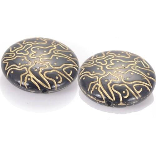 Wholesale 9x26MM Fluted Corrugated Acrylic Gild Gold Lined Flat Round Antique Design Beads For DIY Jewelry Making Accessories