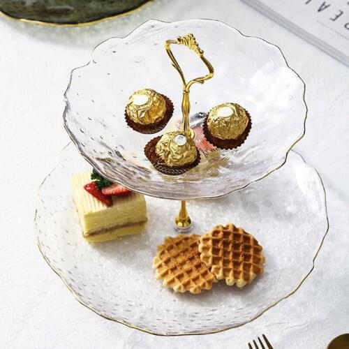 Personalized Modern Multi-layer Glass Cake Tray, Double-layer Fruit Tray, Candy Plate, Creative Dish, Dessert Rack, Misty Gray