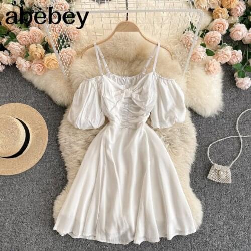 Women Ruffles Strap Dress Elegant Solid Sleeveless A Line Dresses Summer Sexy Off Shoulder Streetwear Short Dress