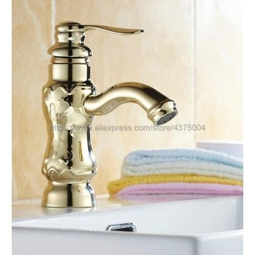 Deck Mounted Polished Gold Bathroom Basin Faucet Hot Cold Mixer Tap Single Handle Basin Tap Mixer Tap Nnf295