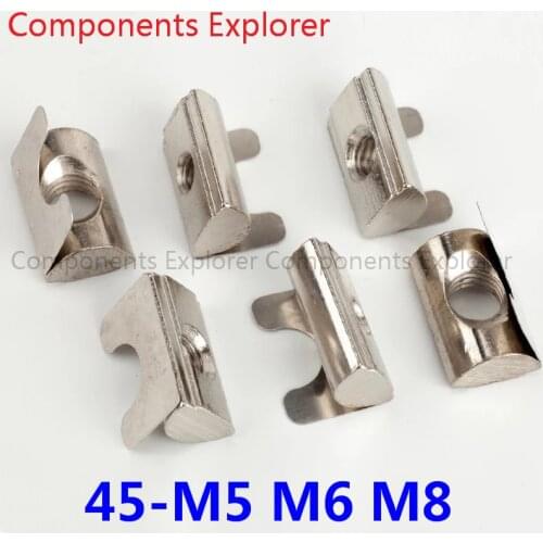 45 Series Spring T-Nuts M5 M6 and M8 for 45 Series Aluminum Extrusion Profiles,100pcs/lot