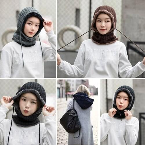 Q Womens Knitted Hat Scarf Caps Neck Warmer Winter Hats For Men Women Skullies Beanies Warm Fleece Cap Multicolor Cold Proof