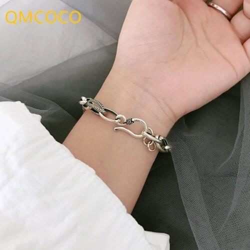 QMCOCO 925 Silver Bracelet Jewelry For Women Trendy Punk Rock Vintage Simple Thick Chain Accessories Gifts 2021 New Arrival