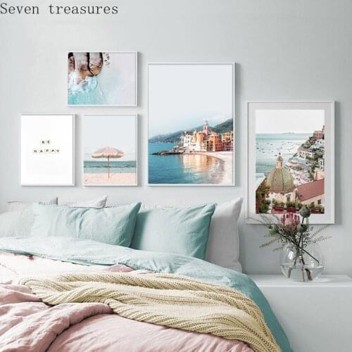 Italy Riviera Coast Canvas Painting Ocean Landscape Travel Poster Nordic Print Modern Wall Art Picture Room Decor Decoration
