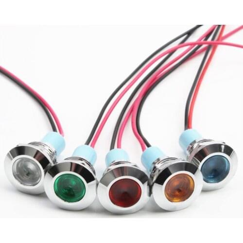 10pcs 12mm Flat head LED Metal Indicator light 12mm waterproof Signal lamp 6V 12V 24V 220v with wire red yellow blue green white