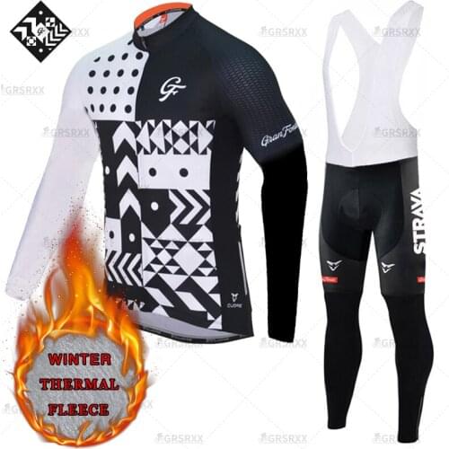 STRAVA Winter Cycling Set Males' Long Sleeve Jersey Fleece Thermal Cycling Suits Shockproof Premium Bicycle Team Racing Clothes