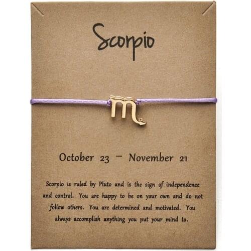 12pcs Light Purple Colors Gold Card Fashion Jewelry 12 Constellations Zodiac Woven Bracelet Bangles For Women