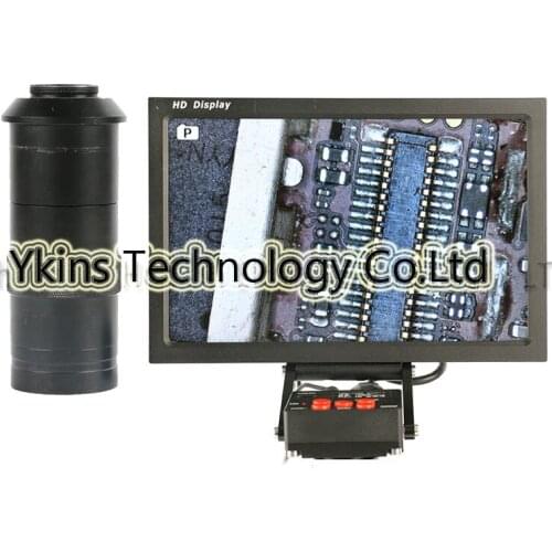 16MP 1080P HDMI Video Industrial Microscope Camera TF Card Video Recorder + 10" HD IPS LCD Monitor + 100XC-Mount Lnes For PCB