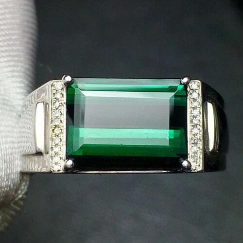Fine Jewelry Real Pure 18 K Gold Jewelry 100% Natural Green Tourmaline Gemstones 4.45ct Diamonds Males Wedding Fine Mans Rings