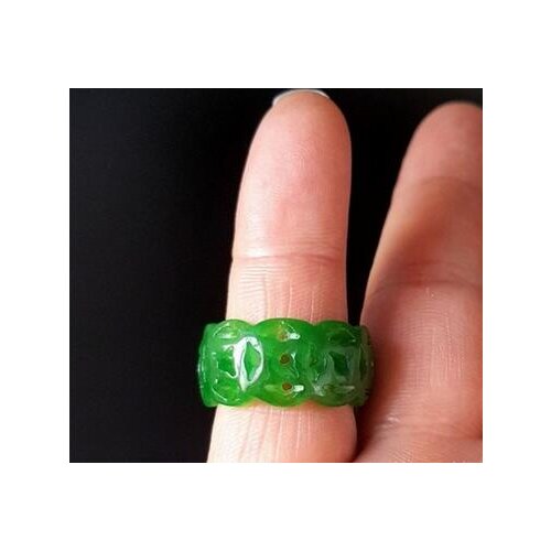 Jewerly Selling > Myanmar dry Qing Tielong hollow natural jadeite stone ring carved mandala finger ring inner diameter 18-22mm