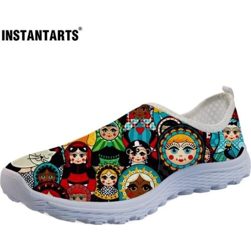 INSTANTARTS Summer Womens Mesh Sneakers Russian Matryoshka Print Light Women Ballet Flats Shoes Teen Girl Spring Beach Loafers