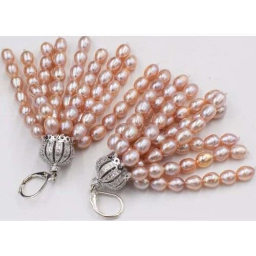 Purple freshwater pearl hook earrings 3-5mm wholesale beads nature FPPJ woman 2017