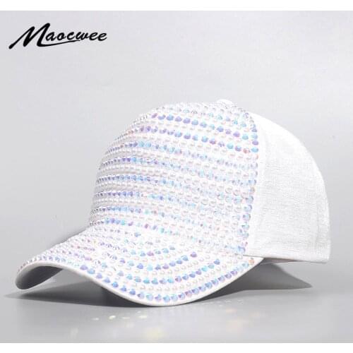 Womens Rhinestone Baseball Caps Female Luxury Bling Hats Outdoor Diamond Pearl Sun Hat Girl Snap Back Gorras Sports Hat Cap