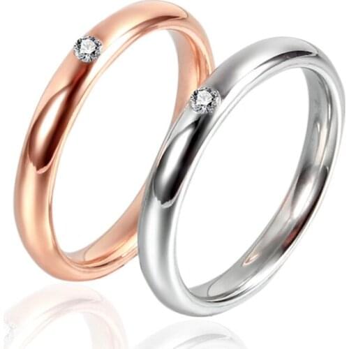 Classic Tail Rings for Women Stainless Steel Rose Gold Color Simple Style Crystal Zircon Stone Couple Ring Fashion Jewelry Gift