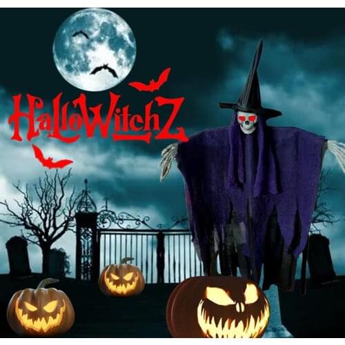 105cm Halloween Hanging Ghost Large Halloween Skeleton With LED Glowing Eyes Adjustable Arms For Halloween Party Novelty Toy