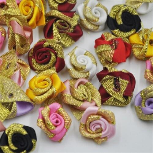 20 pcs Mix Color Glitter Satin Ribbon Rose Flower DIY Craft Wedding Appliques A250