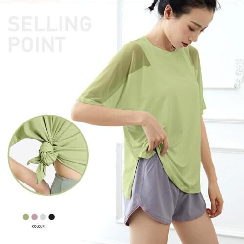 2020 New Style Europe And America Gauze Joint Short Sleeve Fitness Yoga Clothes Loose Casual Tops Sports Quick-drying T-shirt