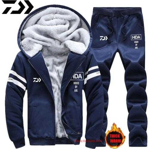 2021 Dawa DAIWA Fleece Fishing Suits Autumn Winter Outdoor Sport Hiking Fishing Hoodies And Pants Men Hooded Fishing Jackets