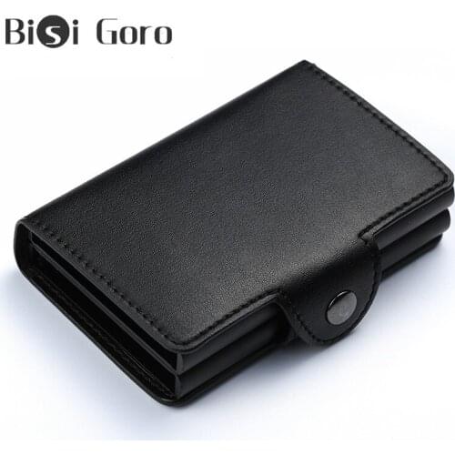 BISI GORO 2020 New Men And Women RFID Blocking Business Credit Card Holder Leather Metal Aluminum Double Box ID Card Case